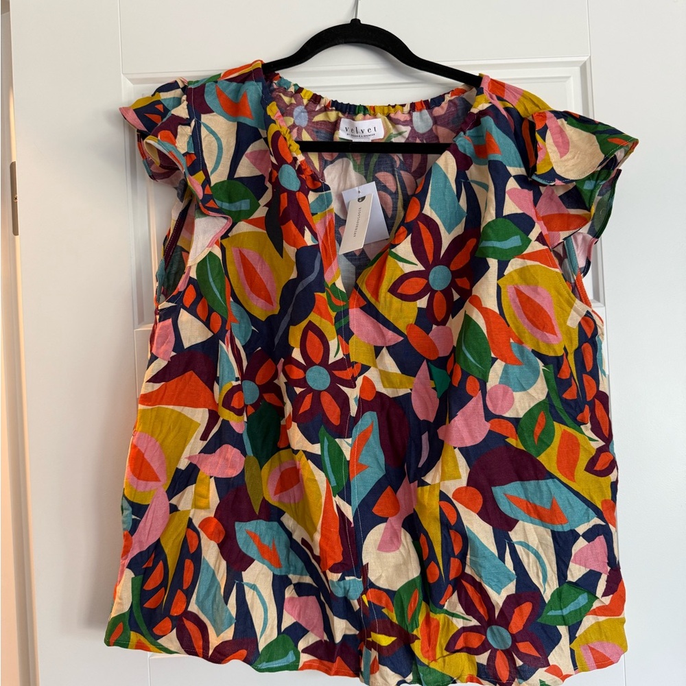 Velvet by Graham & Spencer Orange and Purple Flutter Sleeve Blouse